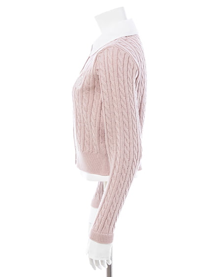 INGNI(イング) シャツレイヤード風ケーブルニット ピンク/オフホワイト
