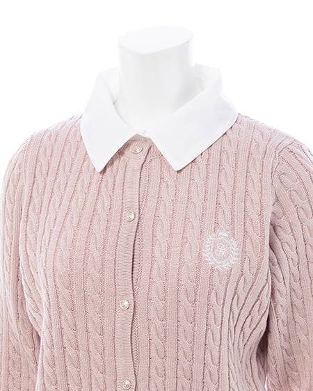 INGNI(イング) シャツレイヤード風ケーブルニット ピンク/オフホワイト