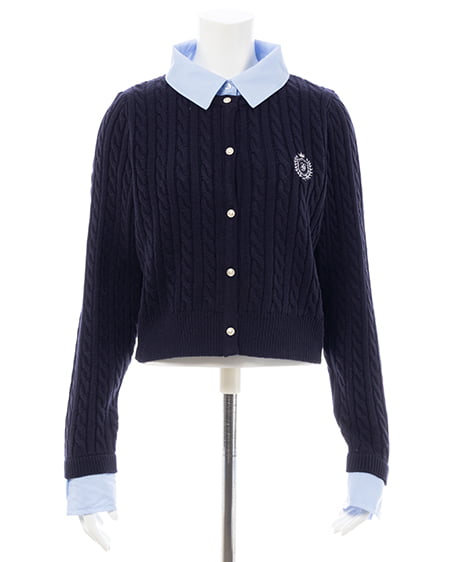 INGNI（イング） シャツレイヤード風ケーブルニット ｺﾝ/ﾌﾞﾙｰ