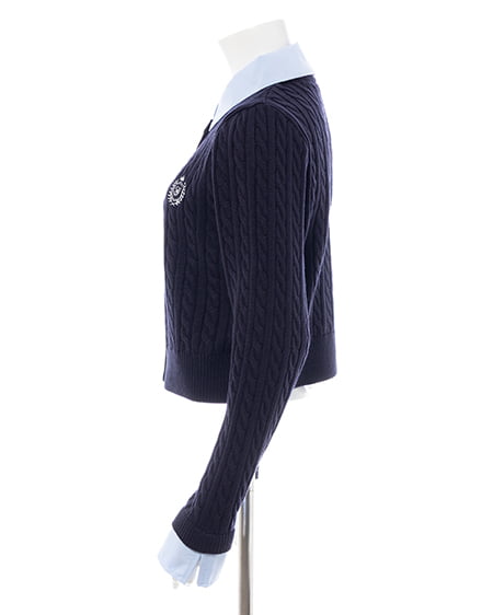 INGNI（イング） シャツレイヤード風ケーブルニット ｺﾝ/ﾌﾞﾙｰ