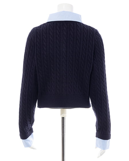 INGNI（イング） シャツレイヤード風ケーブルニット ｺﾝ/ﾌﾞﾙｰ