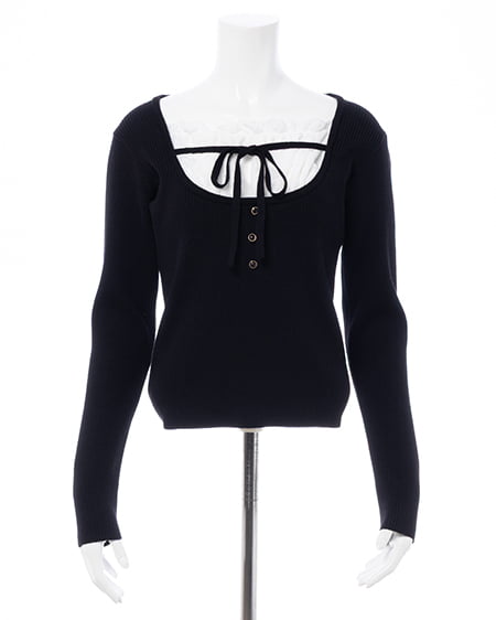 INGNI（イング） フロントレースドッキングニット ｸﾛ/ｵﾌﾎﾜｲﾄ