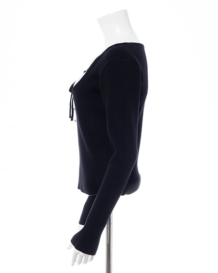 INGNI（イング） フロントレースドッキングニット ｸﾛ/ｵﾌﾎﾜｲﾄ