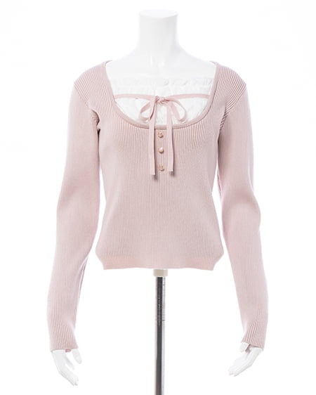 INGNI（イング） フロントレースドッキングニット ﾋﾟﾝｸ/ｵﾌﾎﾜｲﾄ