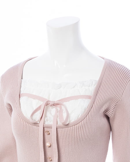 INGNI（イング） フロントレースドッキングニット ﾋﾟﾝｸ/ｵﾌﾎﾜｲﾄ