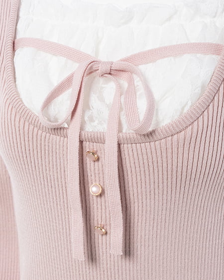 INGNI（イング） フロントレースドッキングニット ﾋﾟﾝｸ/ｵﾌﾎﾜｲﾄ