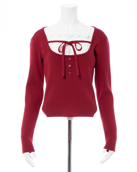 INGNI（イング） フロントレースドッキングニット ｱｶ/ｵﾌﾎﾜｲﾄ