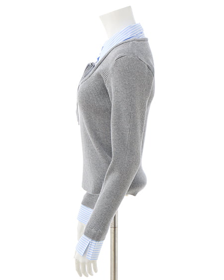 INGNI（イング） シャツドッキングフロントリボンニット ｸﾞﾚｰ/ﾌﾞﾙｰｽﾄﾗｲﾌﾟ