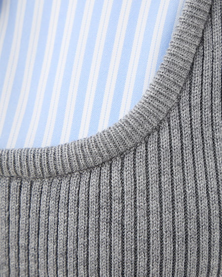 INGNI（イング） シャツドッキングフロントリボンニット ｸﾞﾚｰ/ﾌﾞﾙｰｽﾄﾗｲﾌﾟ