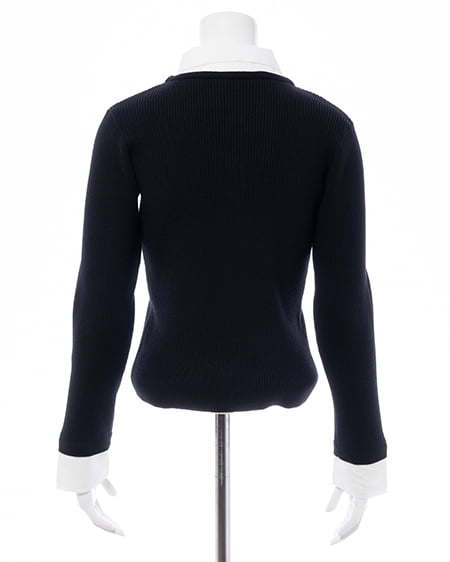 INGNI（イング） シャツドッキングフロントリボンニット ｸﾛ/ｵﾌﾎﾜｲﾄ