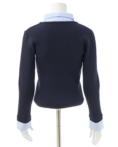 INGNI（イング） シャツドッキングフロントリボンニット ｺﾝ/ﾌﾞﾙｰｽﾄﾗｲﾌﾟ