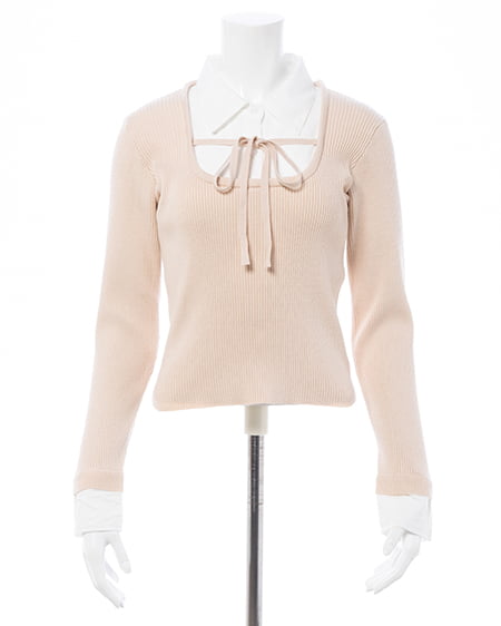 INGNI（イング） シャツドッキングフロントリボンニット ﾍﾞｰｼﾞｭ/ｵﾌﾎﾜｲﾄ