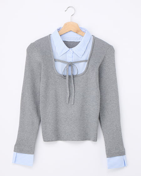 シャツドッキングフロントリボンニット