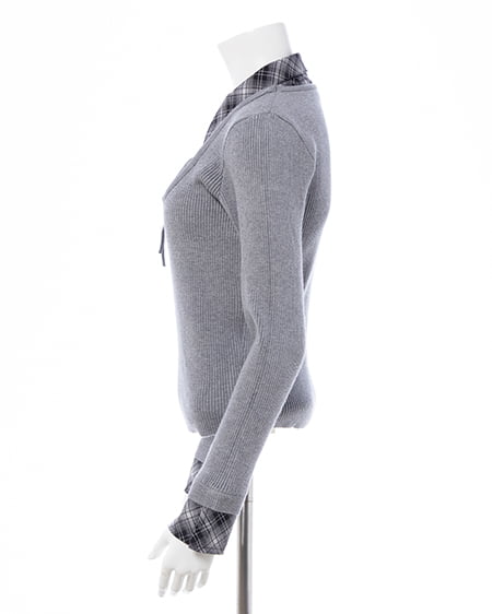 INGNI（イング） チェックシャツドッキングフロントリボンニット ｸﾞﾚｰ/ｸﾛ