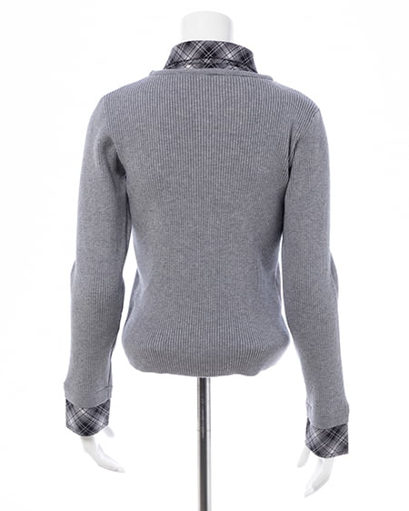 INGNI（イング） チェックシャツドッキングフロントリボンニット ｸﾞﾚｰ/ｸﾛ