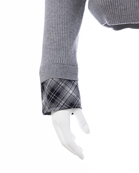 INGNI（イング） チェックシャツドッキングフロントリボンニット ｸﾞﾚｰ/ｸﾛ