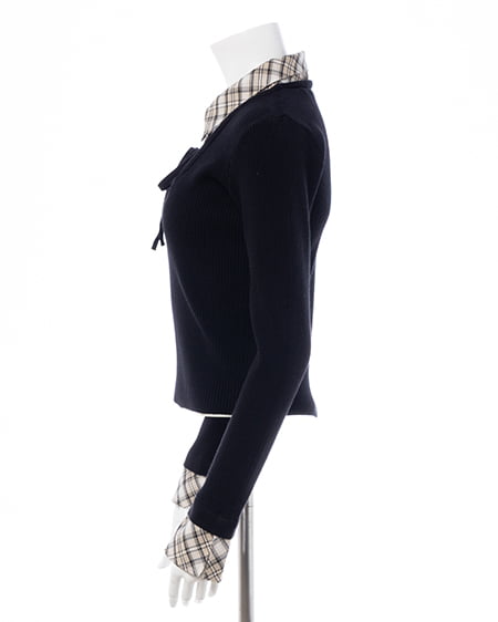 INGNI（イング） チェックシャツドッキングフロントリボンニット ｸﾛ/ﾍﾞｰｼﾞｭ