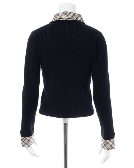 INGNI（イング） チェックシャツドッキングフロントリボンニット ｸﾛ/ﾍﾞｰｼﾞｭ