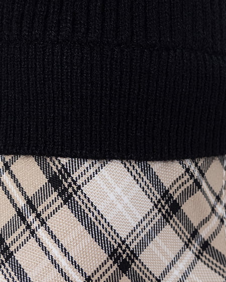 INGNI（イング） チェックシャツドッキングフロントリボンニット ｸﾛ/ﾍﾞｰｼﾞｭ