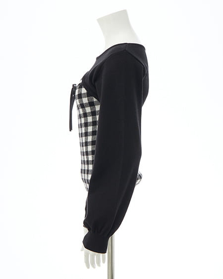 INGNI（イング） ボレロレイヤード風リボンギンガムチェックニット ｵﾌｸﾛ/ﾁｪｯｸ