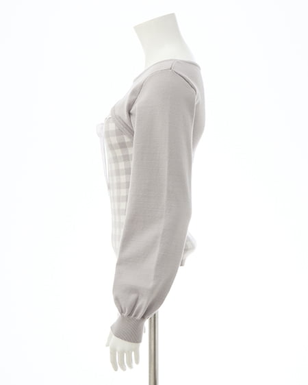 INGNI（イング） ボレロレイヤード風リボンギンガムチェックニット ｵﾌﾗｲﾄｸﾞﾚｰ/ﾁｪｯｸ