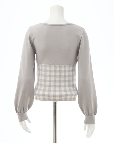 INGNI（イング） ボレロレイヤード風リボンギンガムチェックニット ｵﾌﾗｲﾄｸﾞﾚｰ/ﾁｪｯｸ