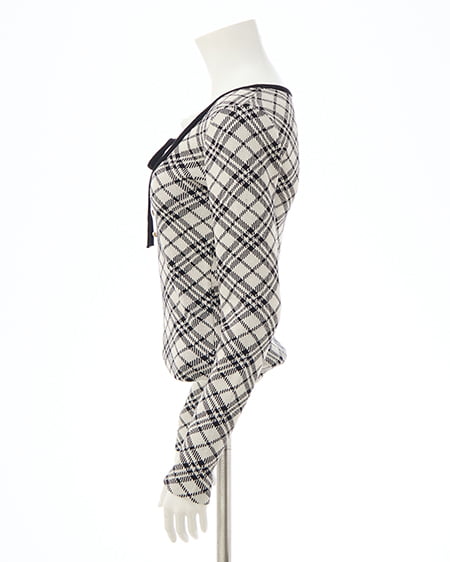 INGNI（イング） フロントフリルドッキングチェック柄ニット ｱｲﾎﾞﾘｰ/ｸﾛ