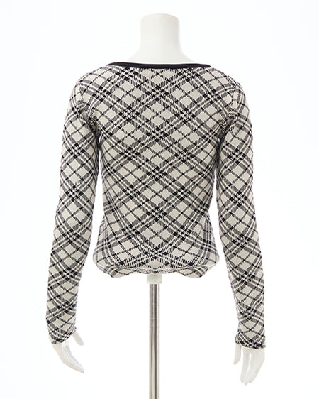 INGNI（イング） フロントフリルドッキングチェック柄ニット ｱｲﾎﾞﾘｰ/ｸﾛ