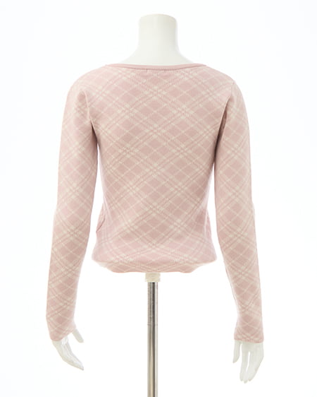INGNI（イング） フロントフリルドッキングチェック柄ニット ﾋﾟﾝｸ/ｵﾌﾎﾜｲﾄ