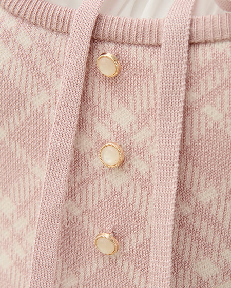 INGNI（イング） フロントフリルドッキングチェック柄ニット ﾋﾟﾝｸ/ｵﾌﾎﾜｲﾄ