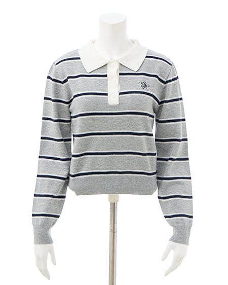 INGNI（イング） ショート丈ボーダーポロニット ｸﾞﾚｰ