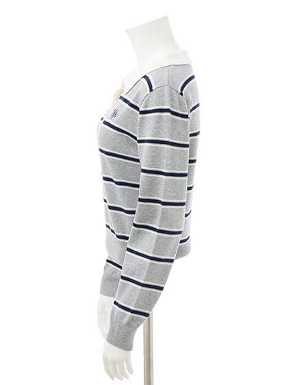 INGNI（イング） ショート丈ボーダーポロニット ｸﾞﾚｰ