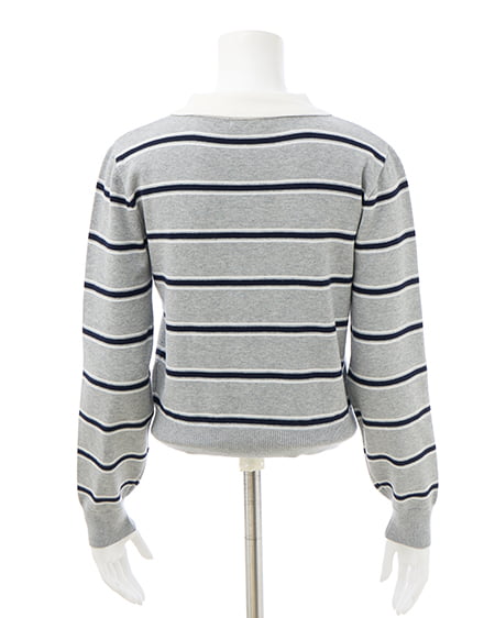 INGNI（イング） ショート丈ボーダーポロニット ｸﾞﾚｰ