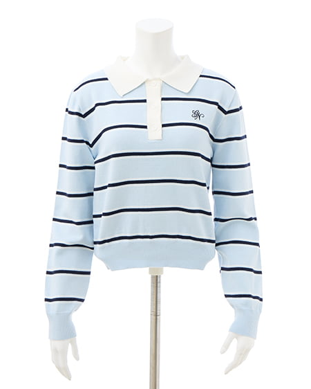 INGNI(イング) ショート丈ボーダーポロニット サックス