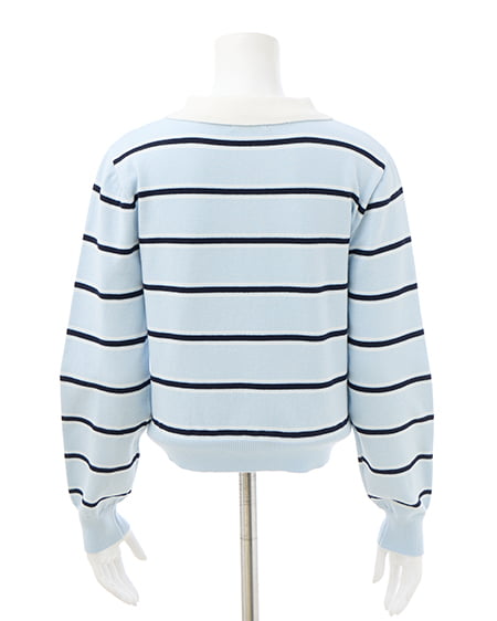 INGNI(イング) ショート丈ボーダーポロニット サックス