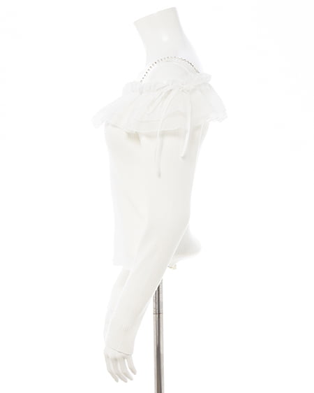 INGNI（イング） ラインストーンチェーンオフショルフリルニット ｵﾌﾎﾜｲﾄ/ｵﾌﾎﾜｲﾄ