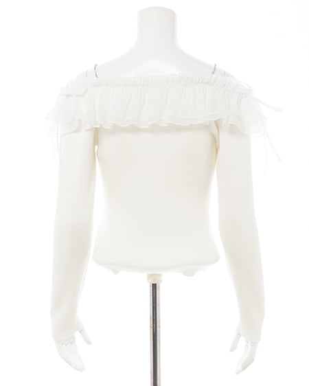 INGNI（イング） ラインストーンチェーンオフショルフリルニット ｵﾌﾎﾜｲﾄ/ｵﾌﾎﾜｲﾄ