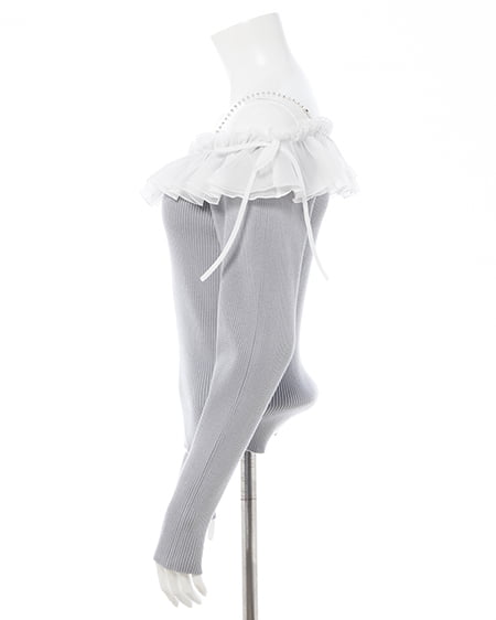 INGNI（イング） ラインストーンチェーンオフショルフリルニット ｸﾞﾚｰ/ｵﾌﾎﾜｲﾄ