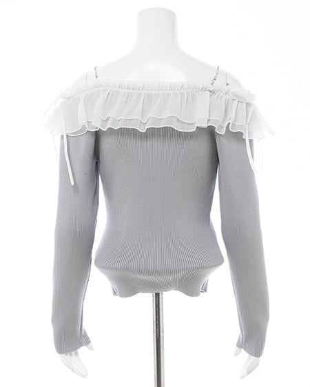 INGNI（イング） ラインストーンチェーンオフショルフリルニット ｸﾞﾚｰ/ｵﾌﾎﾜｲﾄ