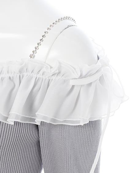 INGNI（イング） ラインストーンチェーンオフショルフリルニット ｸﾞﾚｰ/ｵﾌﾎﾜｲﾄ