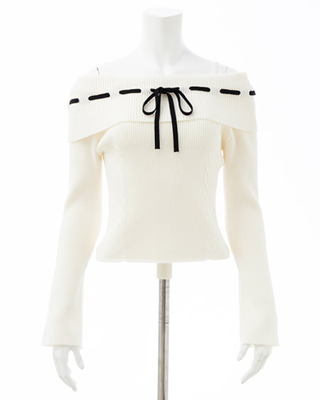 INGNI（イング） リボンオフショルフレアスリーブニット ｵﾌﾎﾜｲﾄ/ｸﾛ