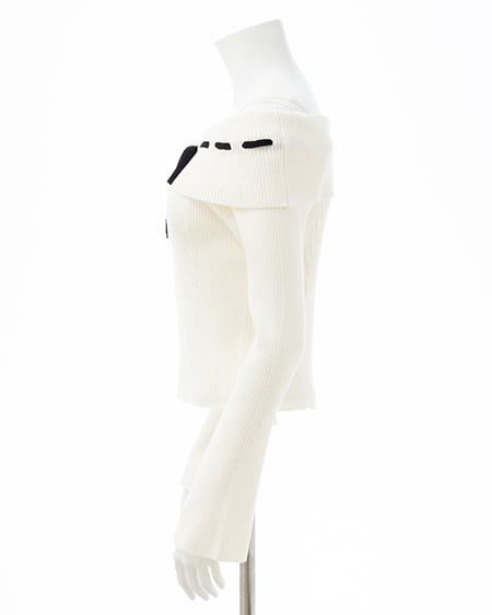 INGNI（イング） リボンオフショルフレアスリーブニット ｵﾌﾎﾜｲﾄ/ｸﾛ