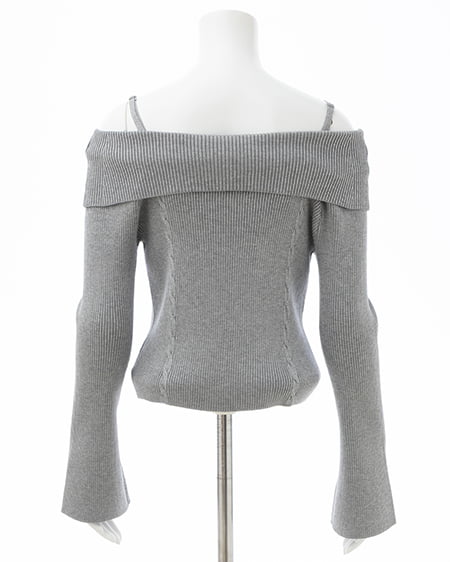 INGNI(イング) リボンオフショルフレアスリーブニット グレー/クロ