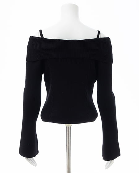 INGNI(イング) リボンオフショルフレアスリーブニット クロ/オフホワイト