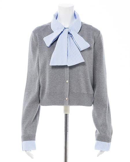 INGNI（イング） ボウタイドッキングニット ｸﾞﾚｰ/ﾌﾞﾙｰｽﾄﾗｲﾌﾟ