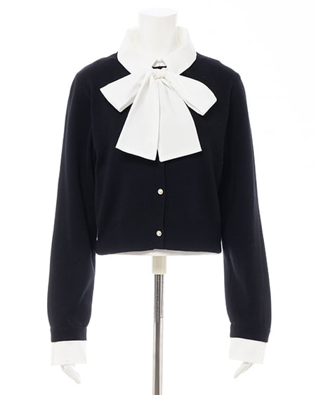 INGNI（イング） ボウタイドッキングニット ｸﾛ/ｵﾌﾎﾜｲﾄ