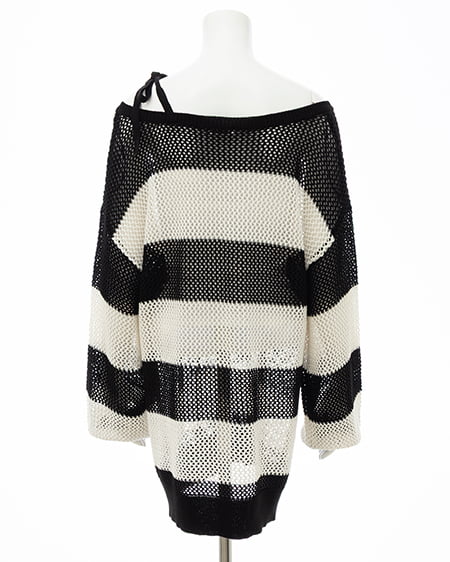 INGNI（イング） メッシュボーダーチュニックニット ｸﾛ/ｵﾌﾎﾜｲﾄ