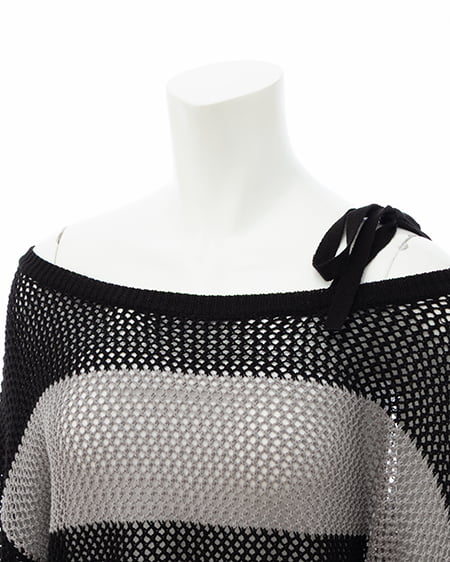 INGNI（イング） メッシュボーダーチュニックニット ｸﾛ/ｸﾞﾚｰ