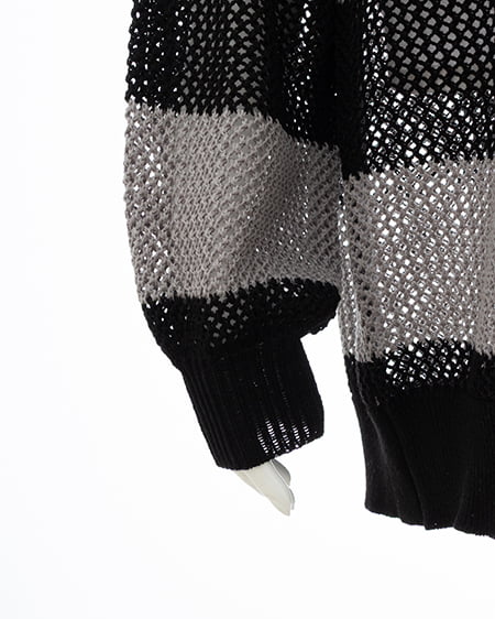 INGNI（イング） メッシュボーダーチュニックニット ｸﾛ/ｸﾞﾚｰ