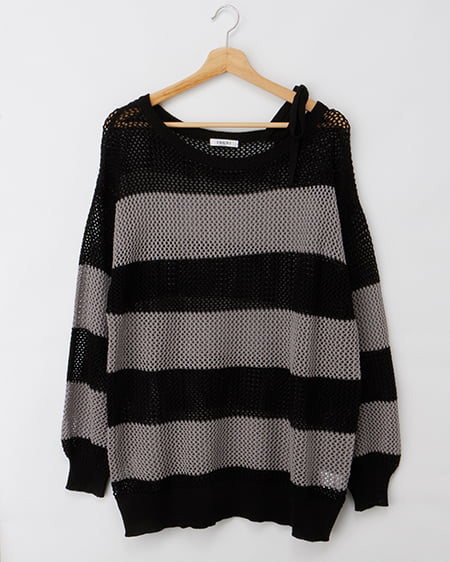 メッシュボーダーチュニックニット